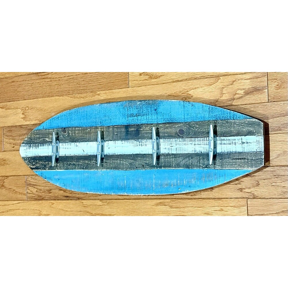Coastal Wooden Surfboard Wall-Mounted Coat and Towel Rack - EUC